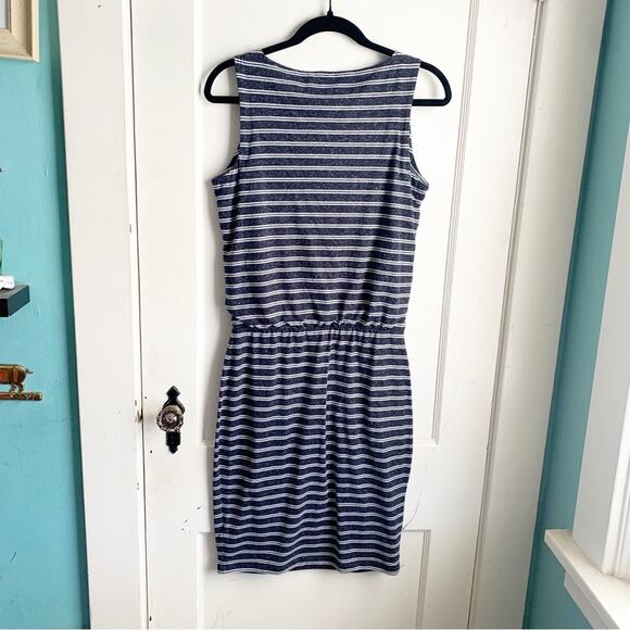 Athleta Striped Linen Blend Vida Sleeveless Dress Navy White Classic Size XS - Picture 10 of 12